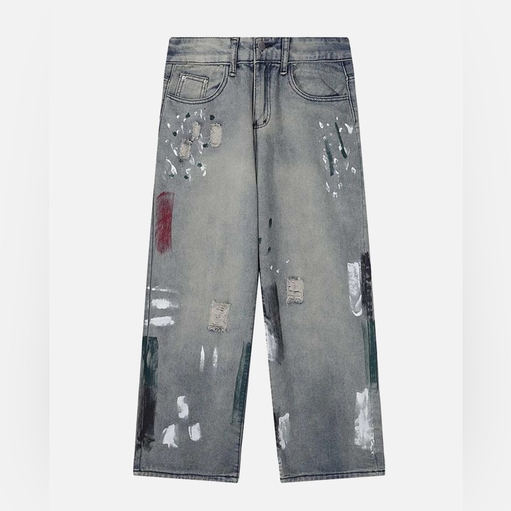 Vintage Ink Splash Washed And Distressed Jeans